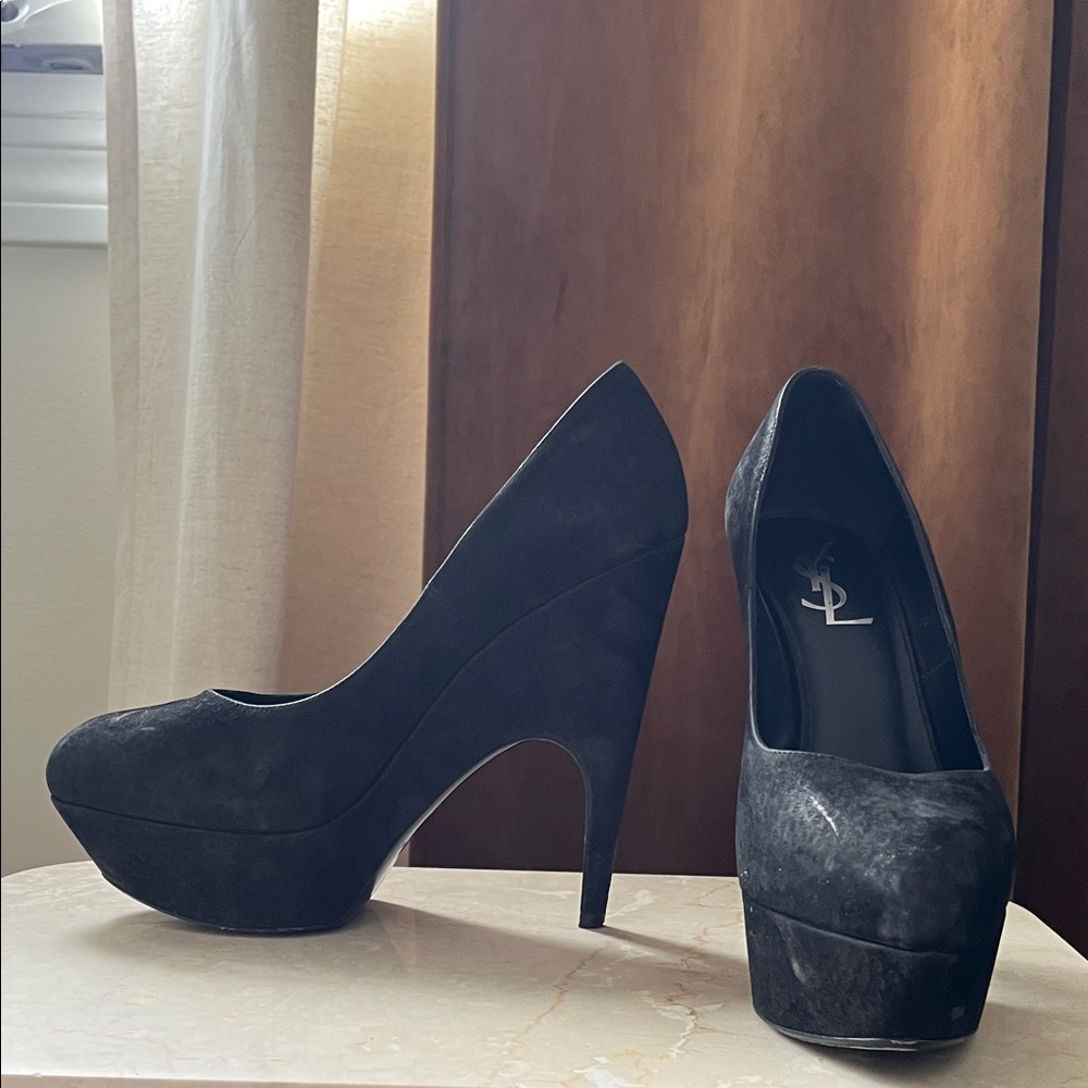 YSL Black Suede Platform Pumps
